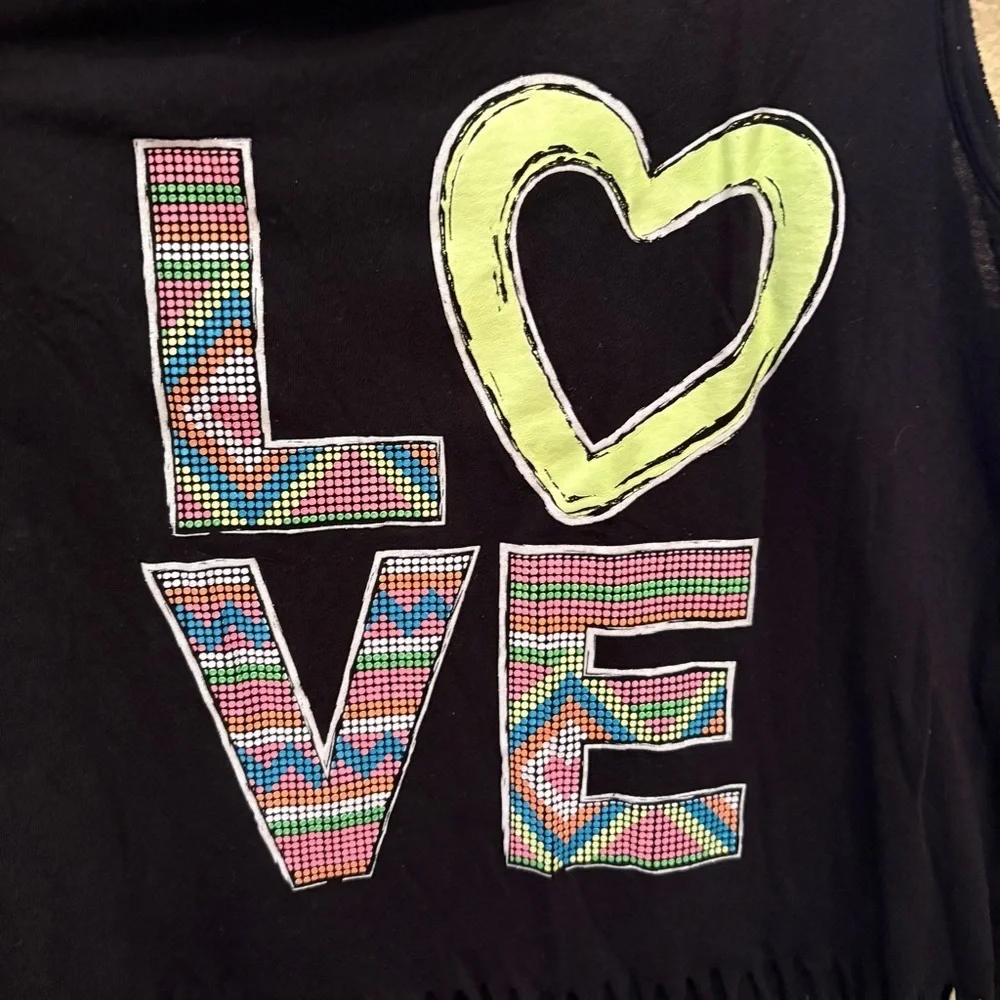 JUSTICE Girls Teens Black LOVE Fringe Beaded Tank Top Size 14